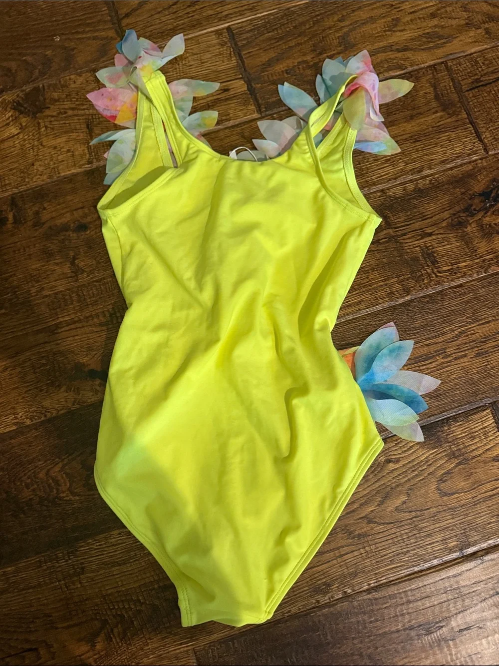 Stella Cove Neon Yellow Floral-Appliqué One-Piece